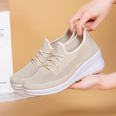 Mesh shoes women's inner height shoes breathable mesh surface slip resistant soft sole comfortable casual shoes - Korvel
