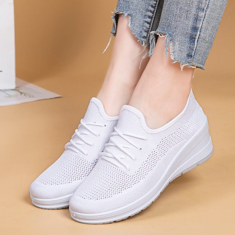 Mesh shoes women's inner height shoes breathable mesh surface slip resistant soft sole comfortable casual shoes - Korvel