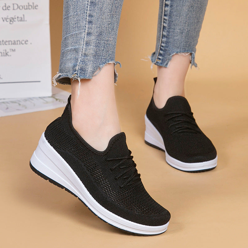 Mesh shoes women's inner height shoes breathable mesh surface slip resistant soft sole comfortable casual shoes - Korvel