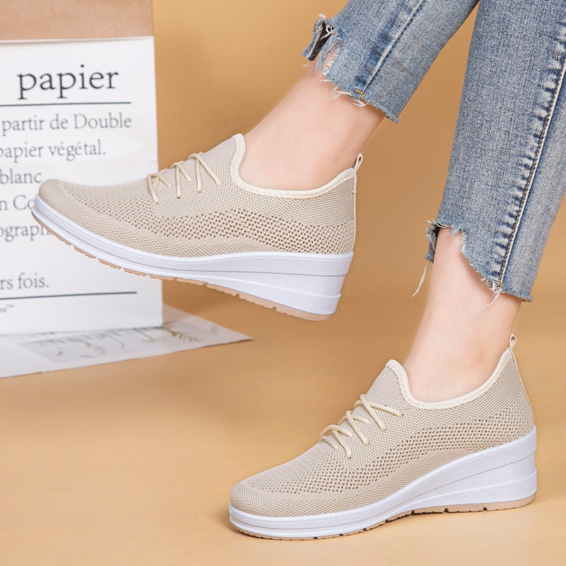 Mesh shoes women's inner height shoes breathable mesh surface slip resistant soft sole comfortable casual shoes - Korvel