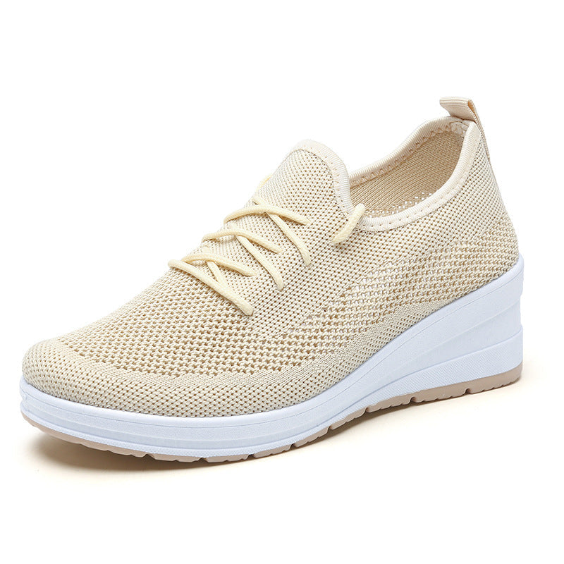 Mesh shoes women's inner height shoes breathable mesh surface slip resistant soft sole comfortable casual shoes - Korvel
