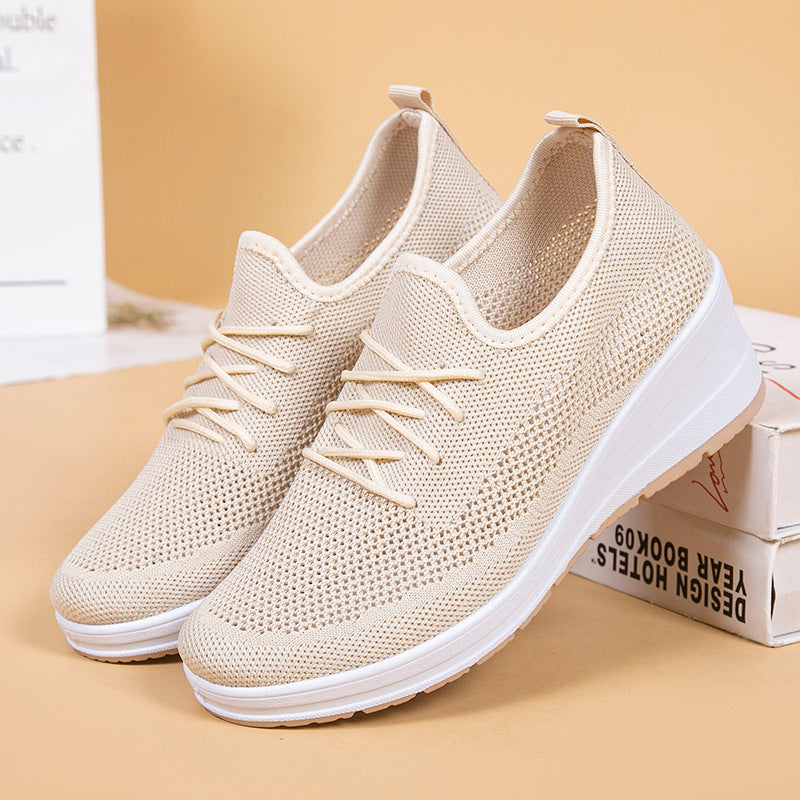 Mesh shoes women's inner height shoes breathable mesh surface slip resistant soft sole comfortable casual shoes - Korvel