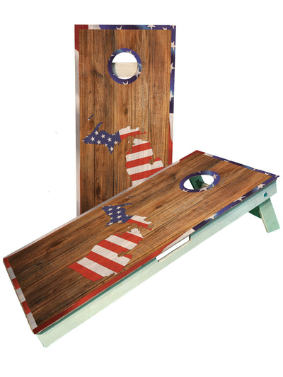Patriotic Michigan Red, White & Blue Cornhole Boards - Korvel