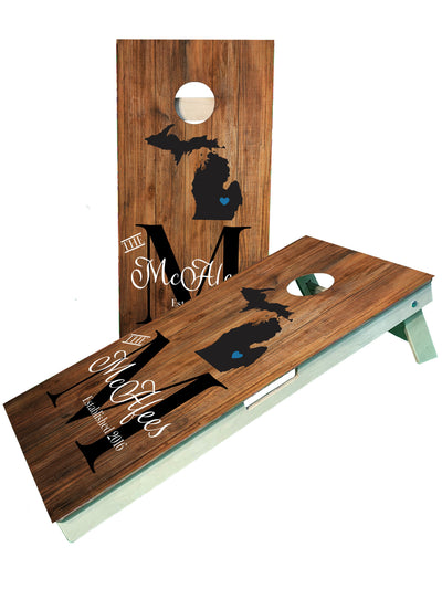 Personalized Monogrammed Michigan Family Cornhole Boards - Korvel