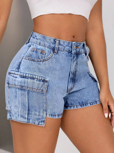 Mid-Rise Denim Shorts with Pockets
