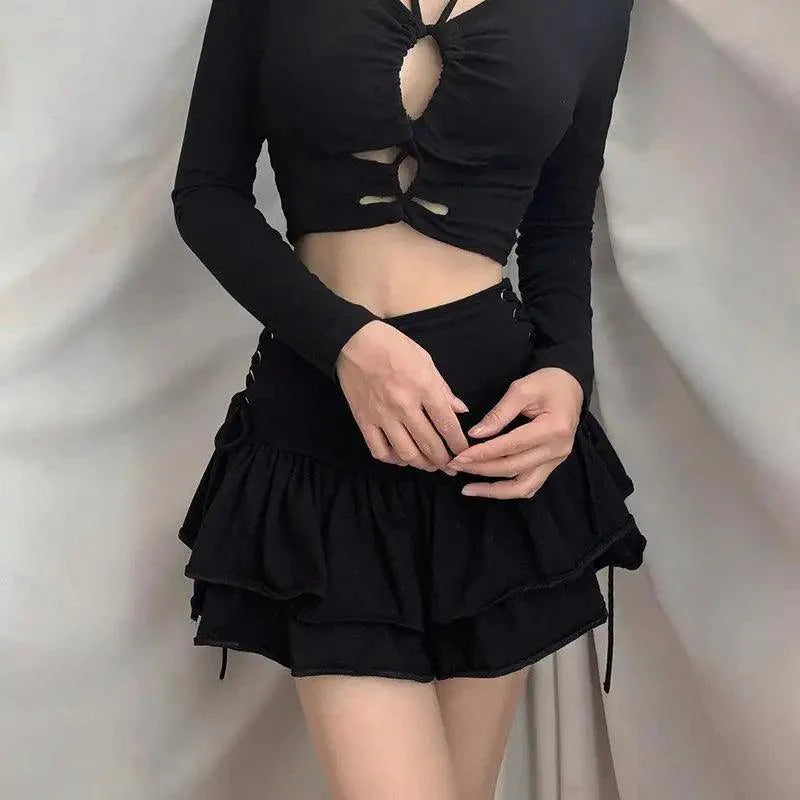 Jupe Mini Plissée Taille Haute pour Filles - Design Noir Élégant