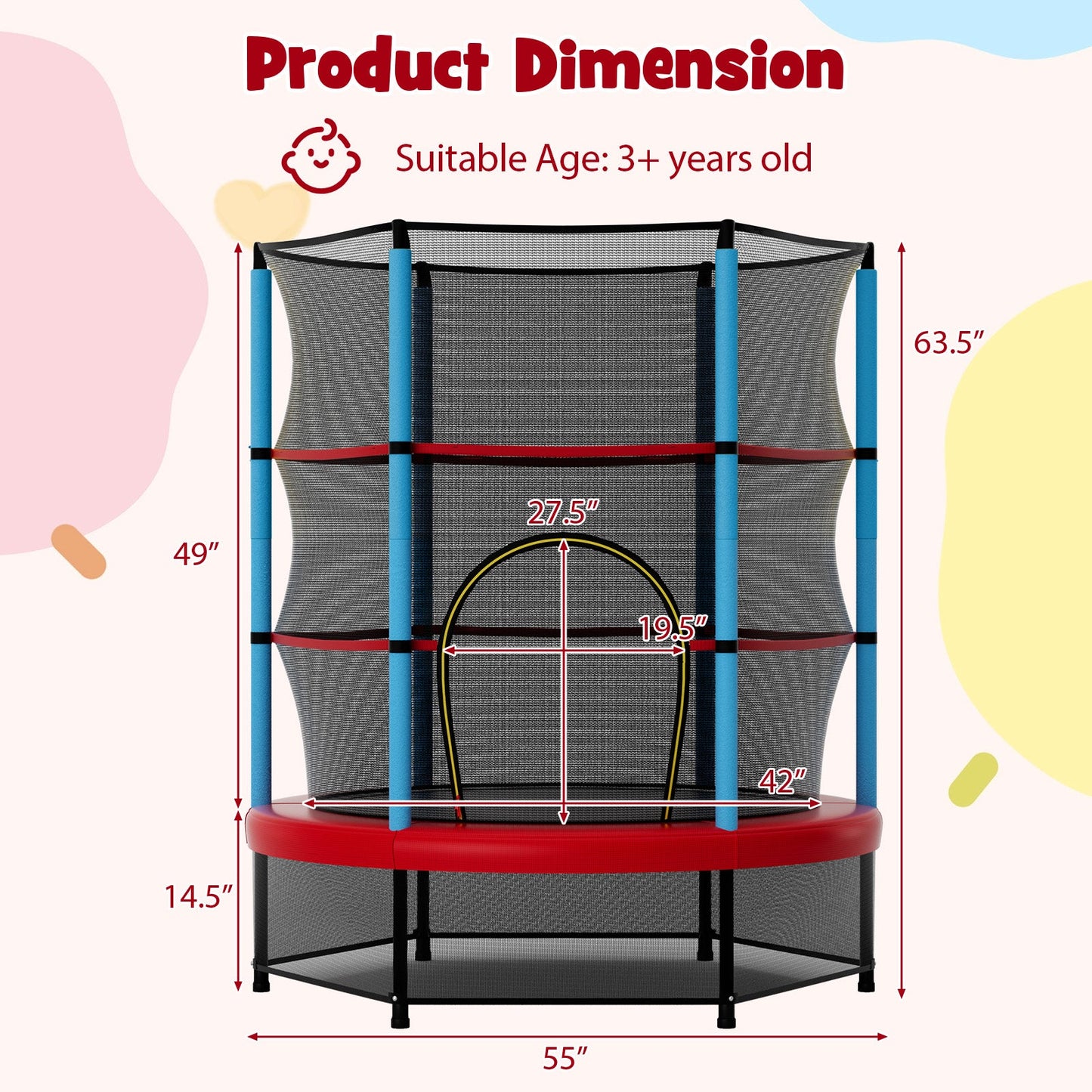 Trampoline pour enfants avec enclos de sécurité - Marine