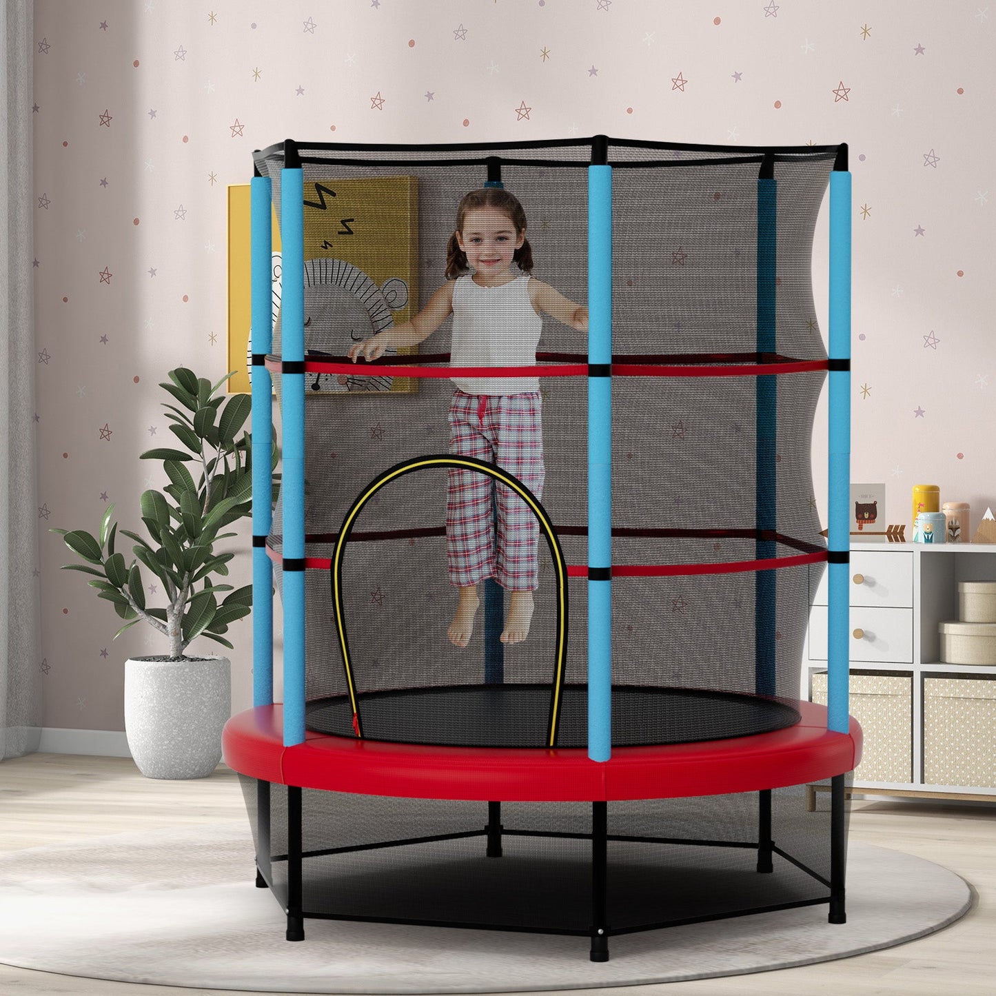 Trampoline pour enfants avec enclos de sécurité - Marine