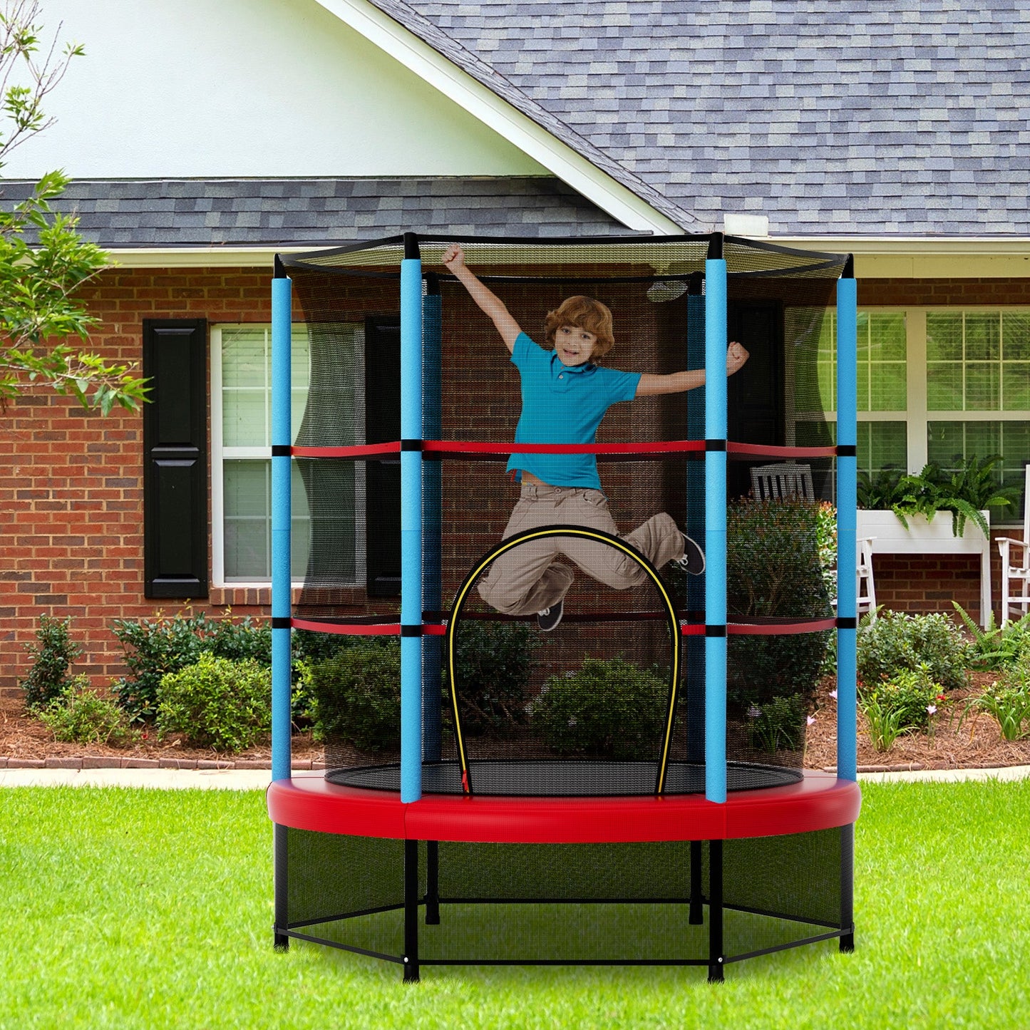 Trampoline pour enfants avec enclos de sécurité - Marine