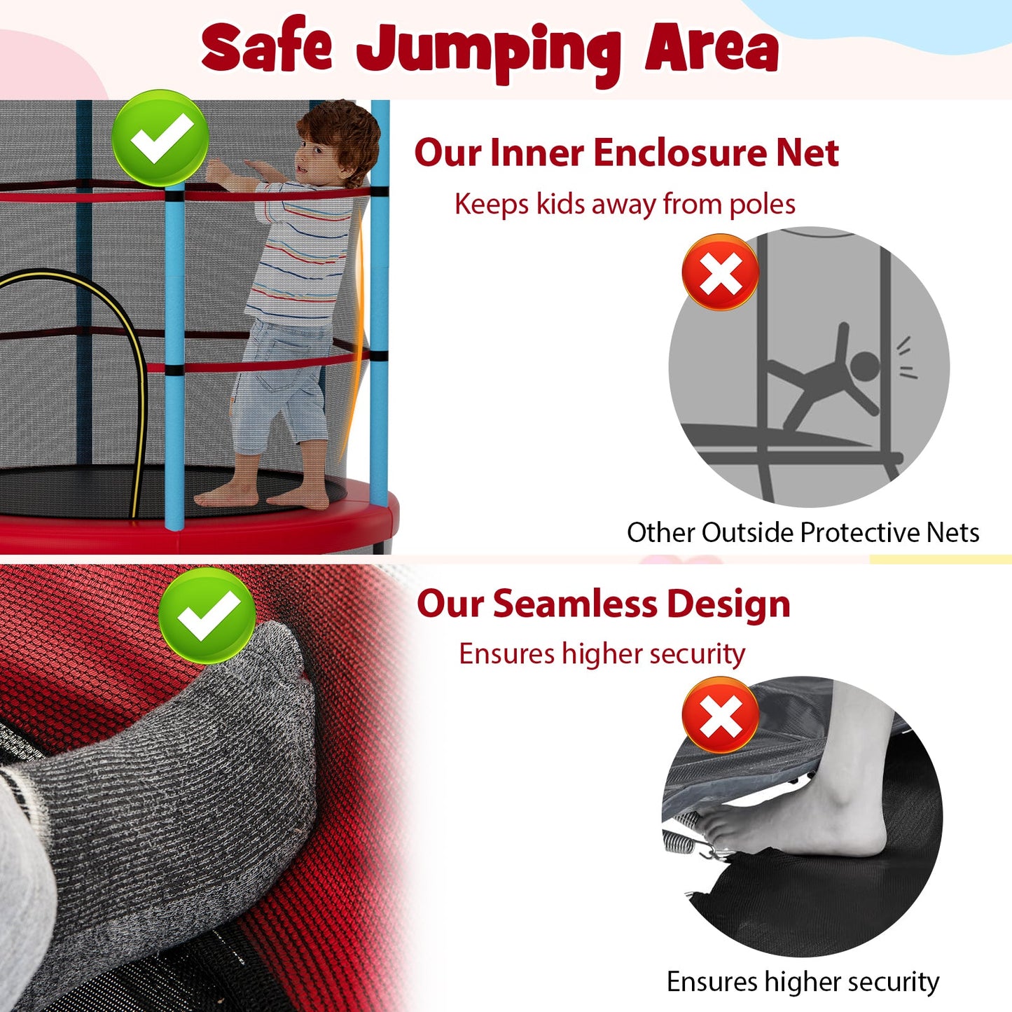 Trampoline pour enfants avec enclos de sécurité - Marine