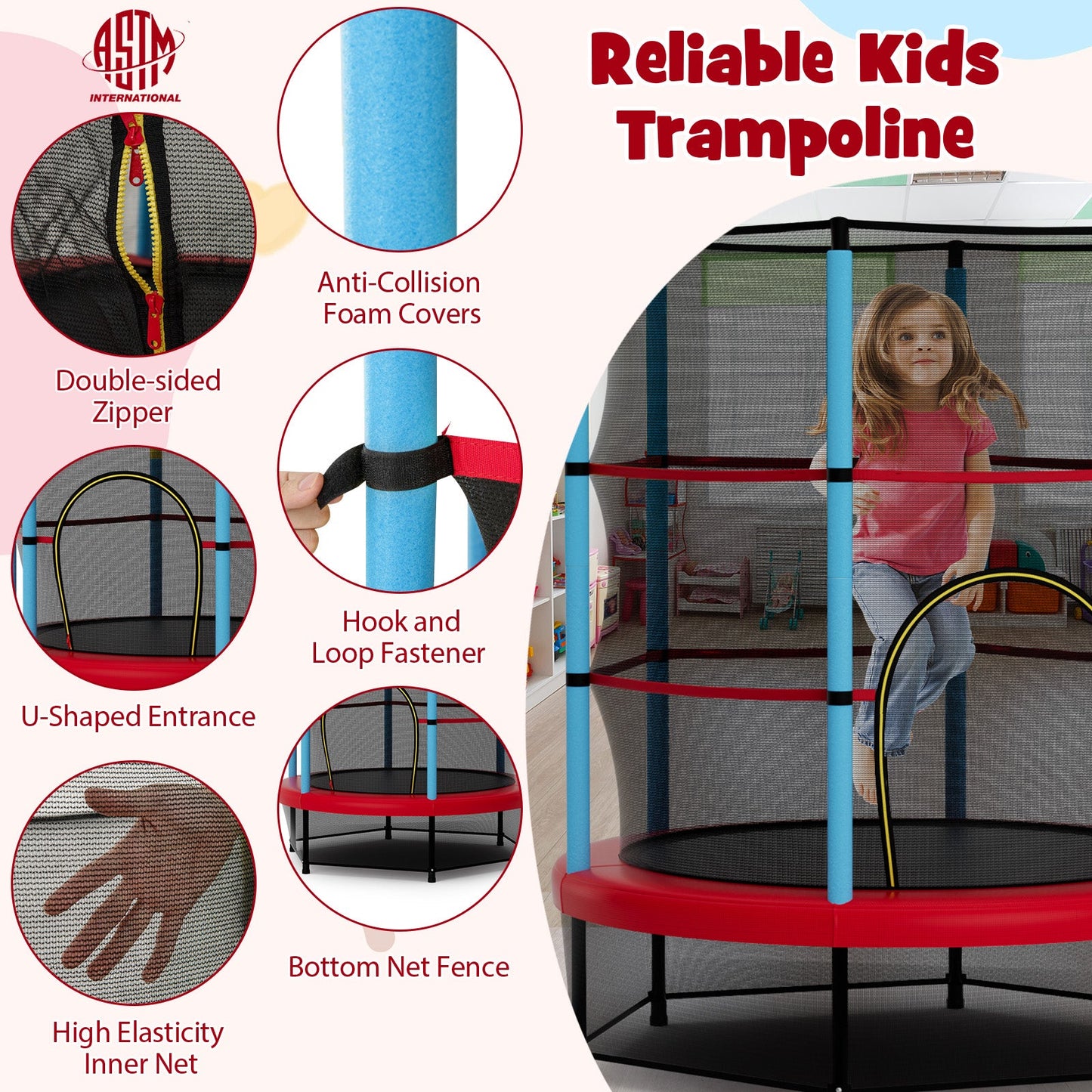 Trampoline pour enfants avec enclos de sécurité - Marine