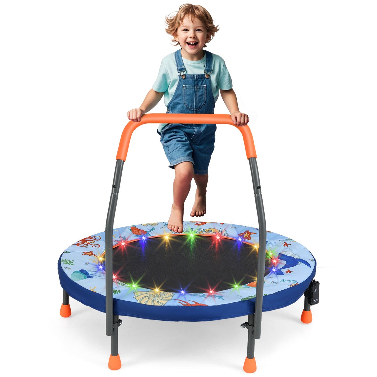Mini Trampoline Folding Small Rebounder for Kids with Lights - Blue