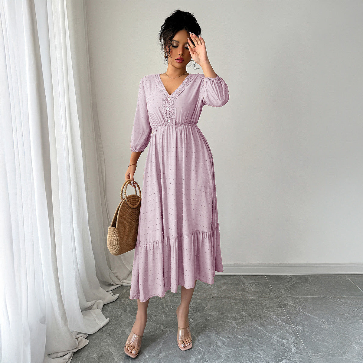 Minimalist and fashionable lace patchwork skirt dress - Korvel