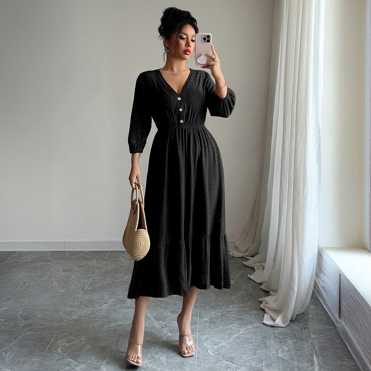 Minimalist and fashionable lace patchwork skirt dress - Korvel