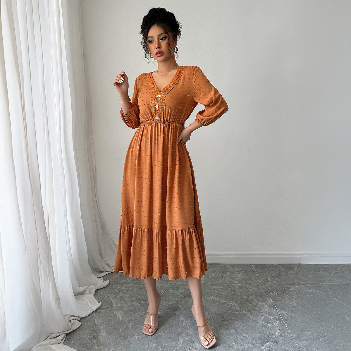 Minimalist and fashionable lace patchwork skirt dress - Korvel