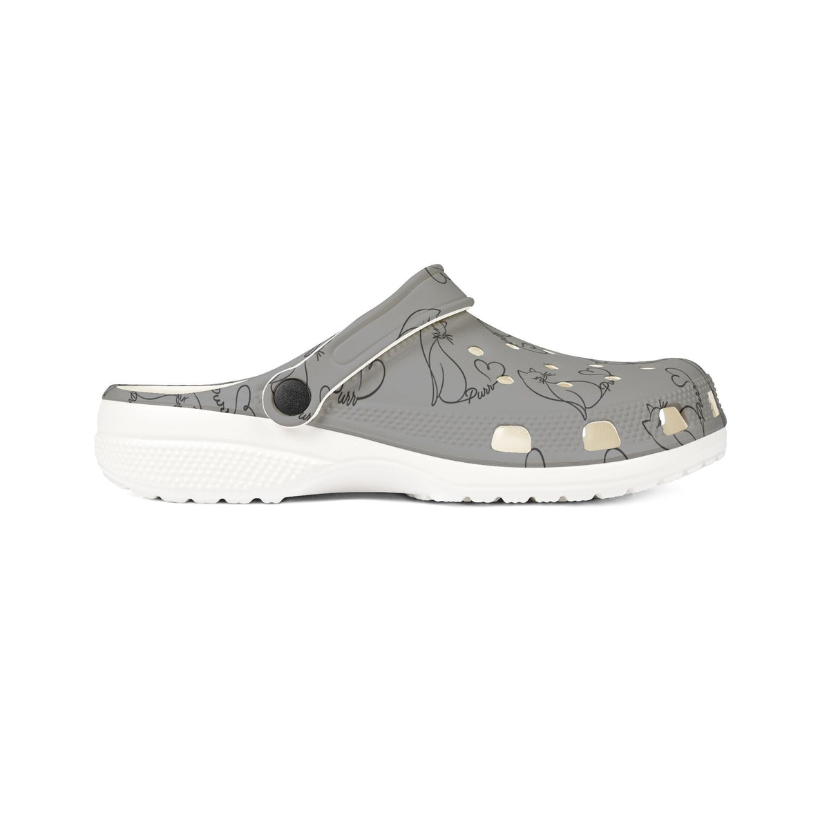 Minimalist Cat Line Art EVA Clogs – Grey Slip-Ons