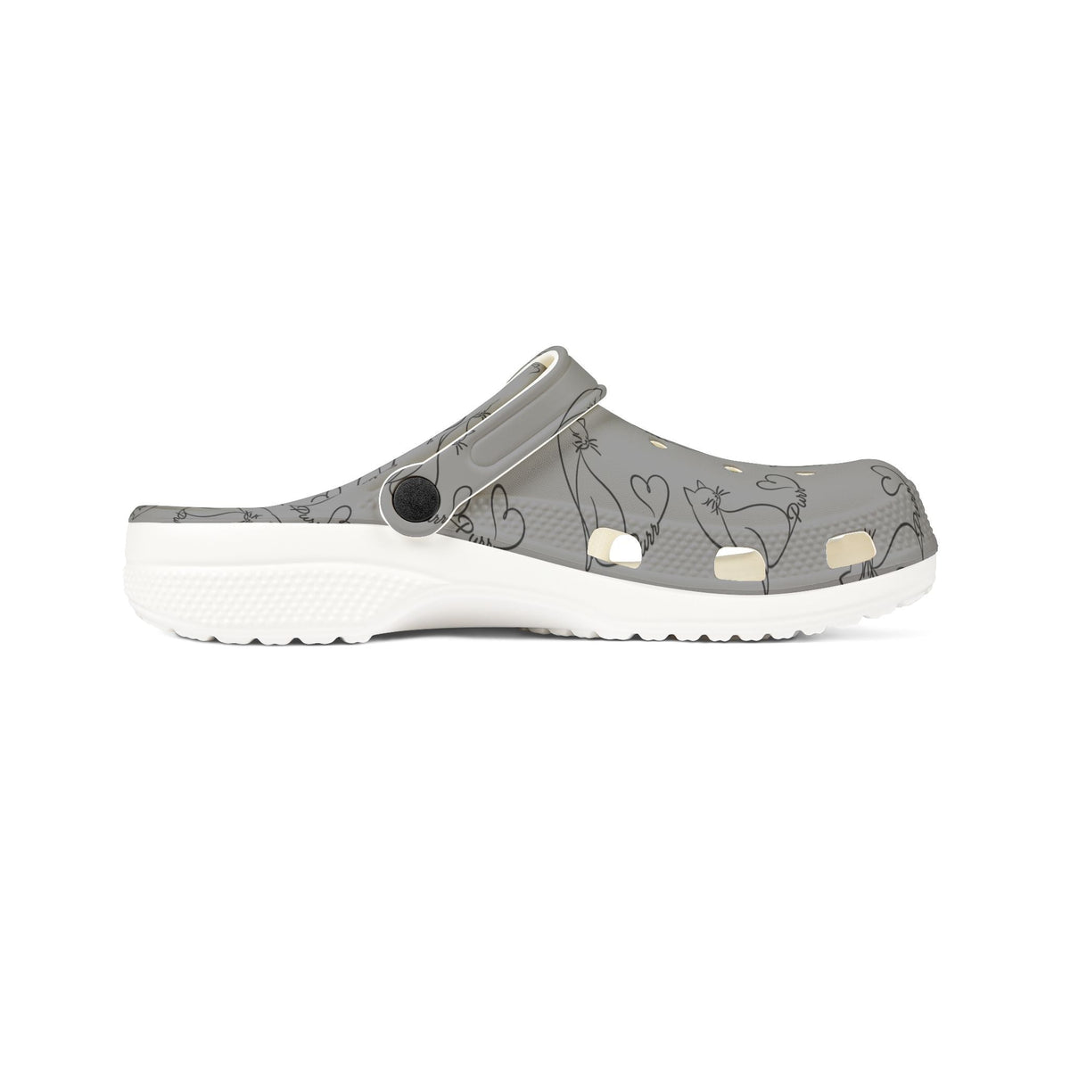 Minimalist Cat Line Art EVA Clogs – Grey Slip-Ons