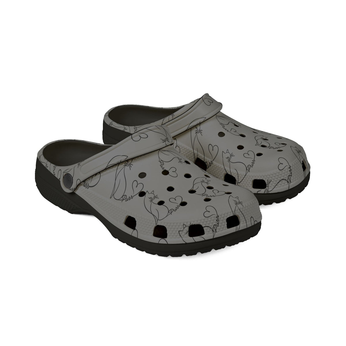 Minimalist Cat Line Art EVA Clogs – Grey Slip-Ons