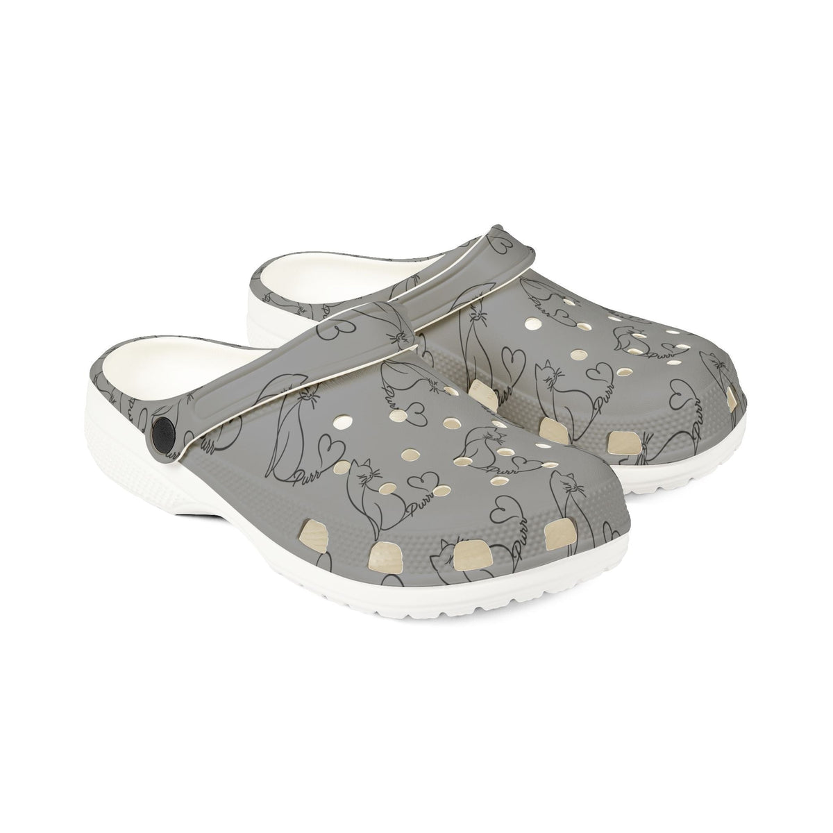 Minimalist Cat Line Art EVA Clogs – Grey Slip-Ons