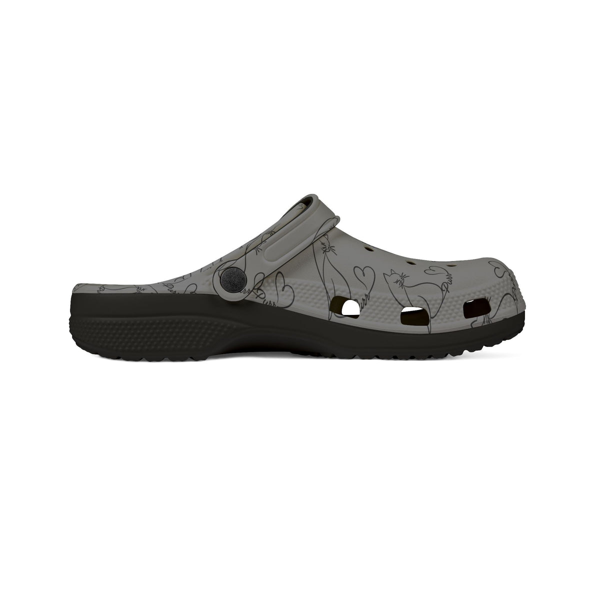 Minimalist Cat Line Art EVA Clogs – Grey Slip-Ons