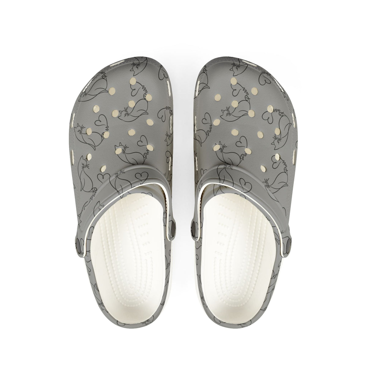 Minimalist Cat Line Art EVA Clogs – Grey Slip-Ons