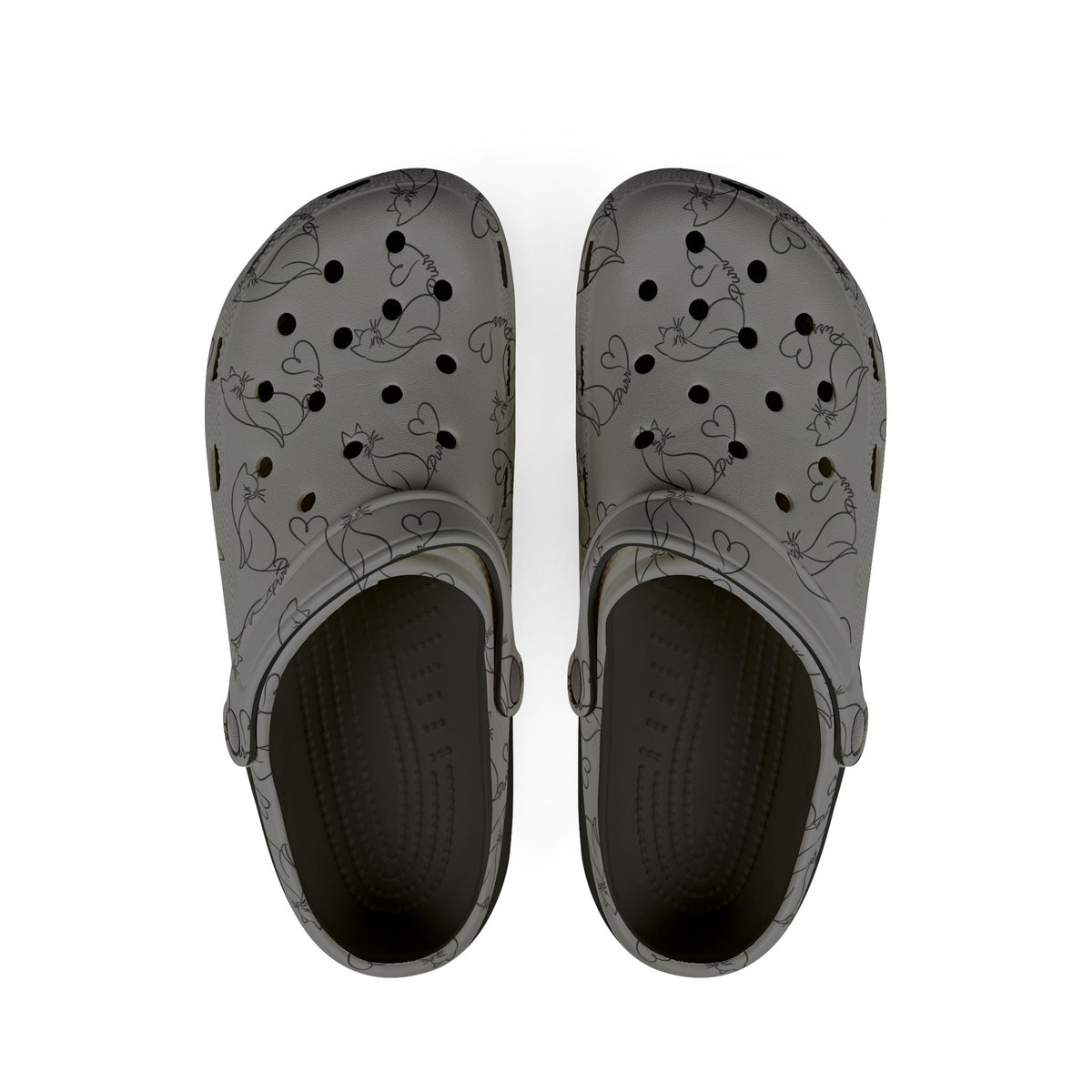 Minimalist Cat Line Art EVA Clogs – Grey Slip-Ons