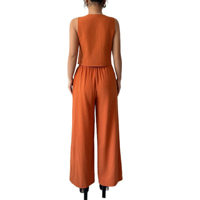 Minimally Sleeveless T-shirt Wide Leg Pants Set