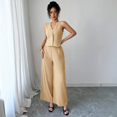 Minimally Sleeveless T-shirt Wide Leg Pants Set