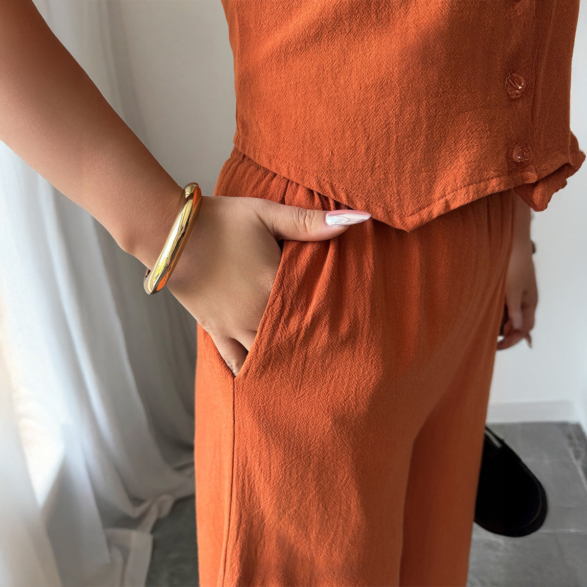 Minimally Sleeveless T-shirt Wide Leg Pants Set