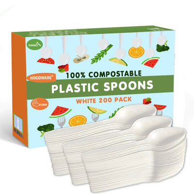 200 Pack Heavy Duty White Plastic Spoons - Premium Disposable Cutlery