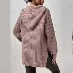 Women's Loose Pullover Hooded Sweater in Camel