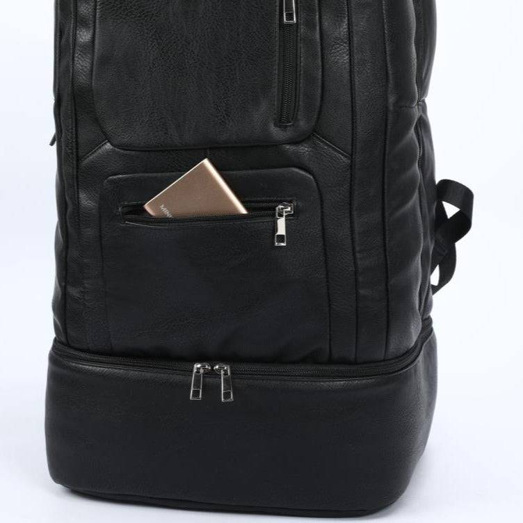 Premium Black Leather XL Carry-On Travel Bag