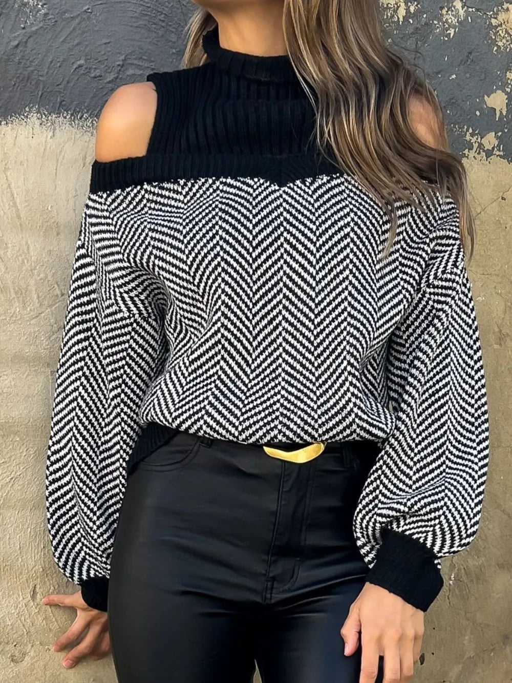 Mock Neck Cold Shoulder Sweater - Korvel