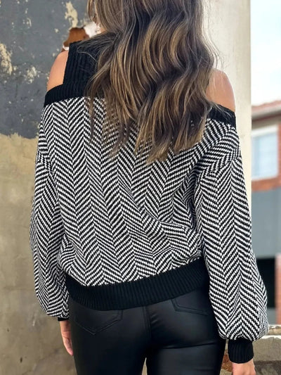 Mock Neck Cold Shoulder Sweater - Korvel