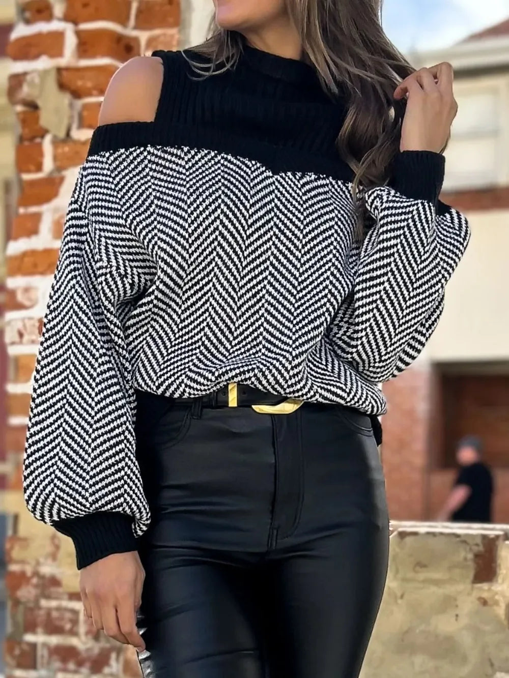 Mock Neck Cold Shoulder Sweater - Korvel