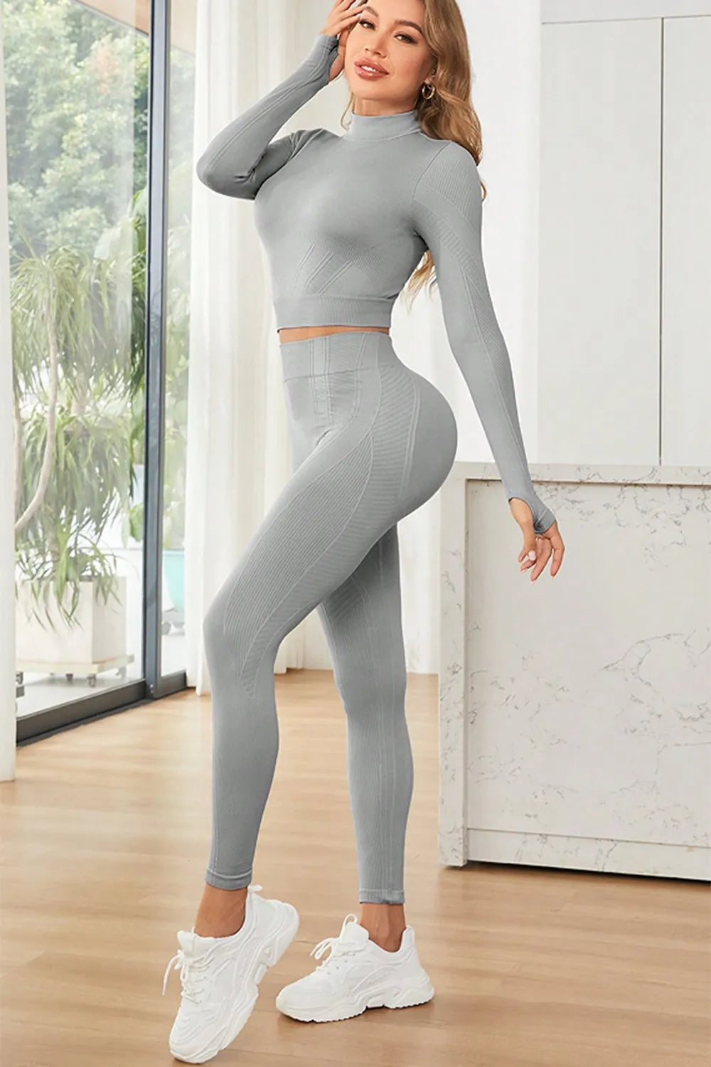 Mock Neck Long Sleeve Top and Leggings Active Set - Korvel