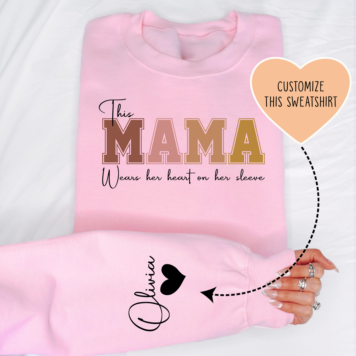 Ce Sweatshirt Personnalisé « Cette Maman Porte Son Coeur Sur Sa Manche »