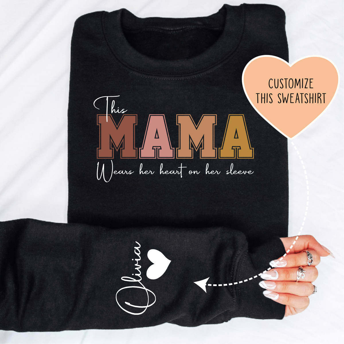 Ce Sweatshirt Personnalisé « Cette Maman Porte Son Coeur Sur Sa Manche »