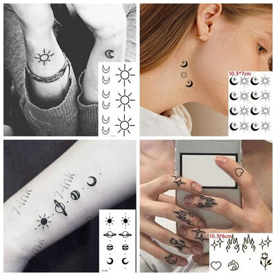 Elegant Waterproof Temporary Tattoos - Sun, Moon & Heart Designs
