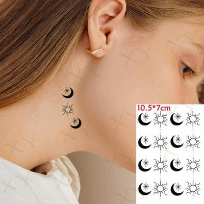 Elegant Waterproof Temporary Tattoos - Sun, Moon & Heart Designs
