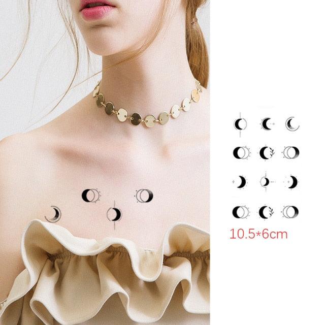 Elegant Waterproof Temporary Tattoos - Sun, Moon & Heart Designs
