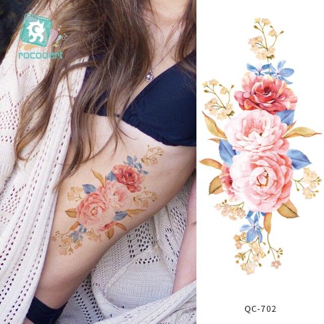 Luxury Waterproof Red Flowers Temporary Tattoo Stickers