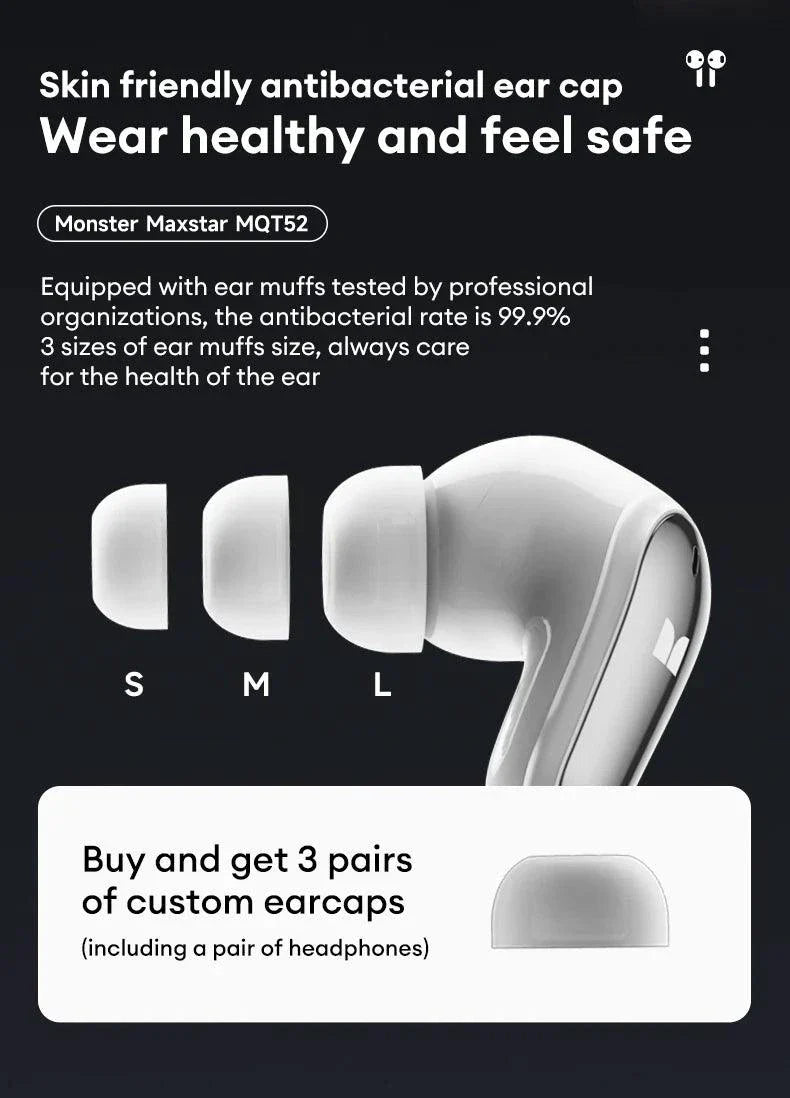 Auriculares Inalámbricos Bluetooth 5.4 Monster MQT52 con Larga Duración de Batería