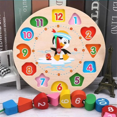 Montessori Cartoon Animal Educational Wooden Clock Puzzle Toy