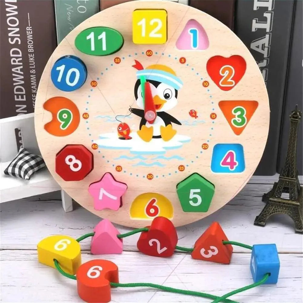 Jouet Puzzle Horloge Éducatif en Bois Animaux Cartoon Montessori