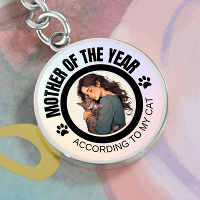 Mother of the Year Cat Keychain