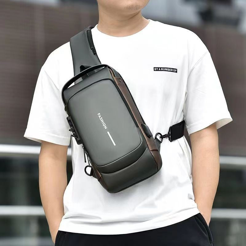 Motorcycle bag password anti-theft chest bag men's shoulder bag large capacity casual men's bag multifunctional crossbody bag - Korvel