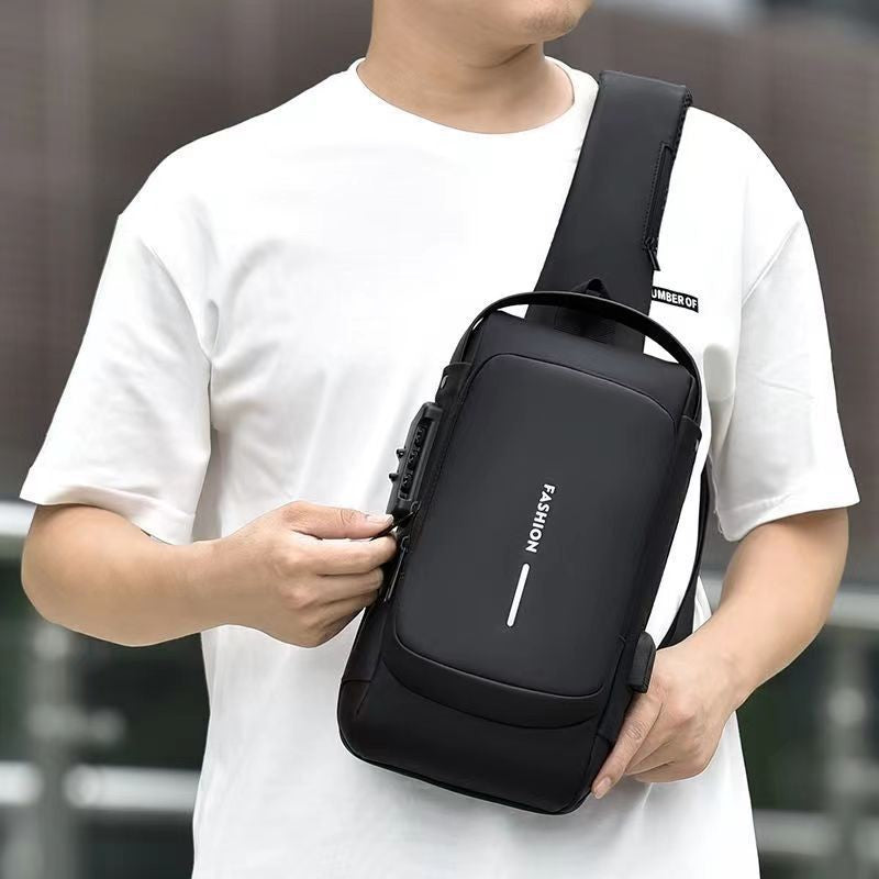 Motorcycle bag password anti-theft chest bag men's shoulder bag large capacity casual men's bag multifunctional crossbody bag - Korvel