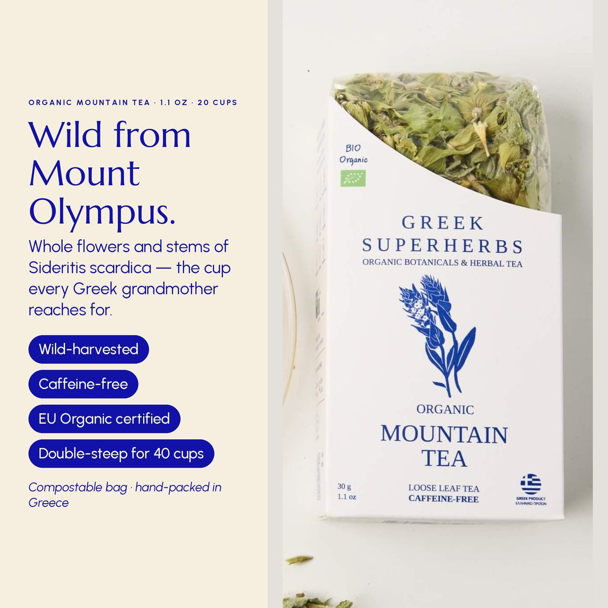 Premium Greek Mountain Tea – Wildcrafted Sideritis Scardica (Loose Leaf)
