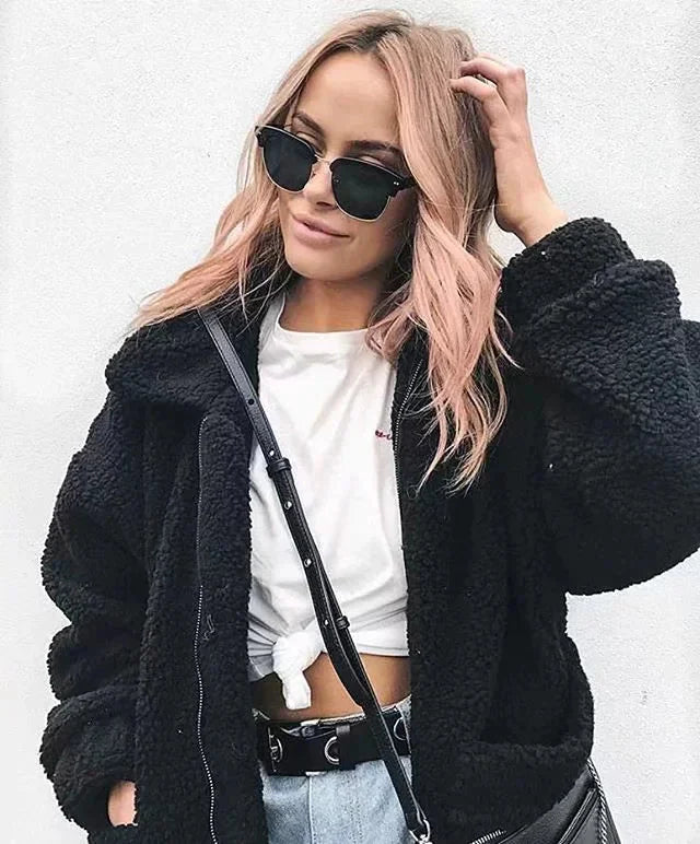 Autumn & Winter Lamb Hair Pocket Cotton Coat